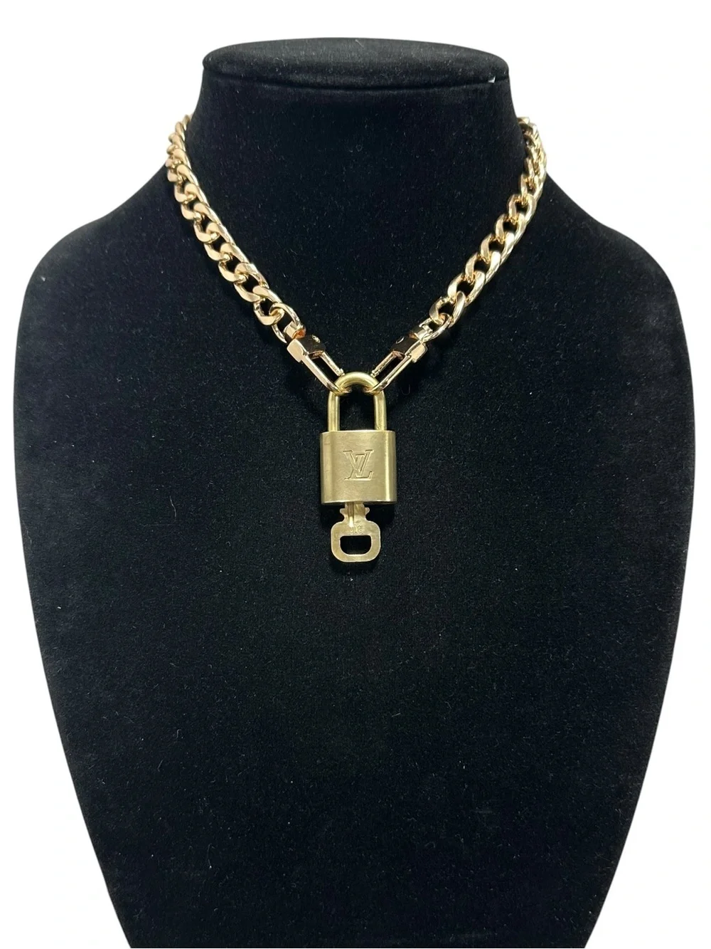 Authentic Louis Vuitton #316 Lock & Key Set on a 18K Gold Plated Chain Necklace
